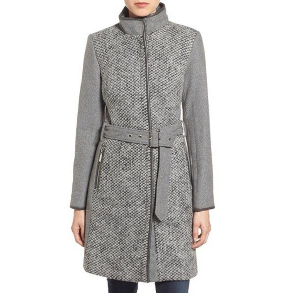 VINCE CAMUTO🌺Grey Belted Boucle Wool Coat NWOT - Picture 3 of 9